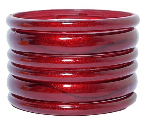 T4 Jewels (2.10 & 2.12 Size Plane Beauty Shine Green/Maroon/Red/Yellow Colours Bangle Set For Women & Girls - (Set Of 6) Maroon T4 Jewels