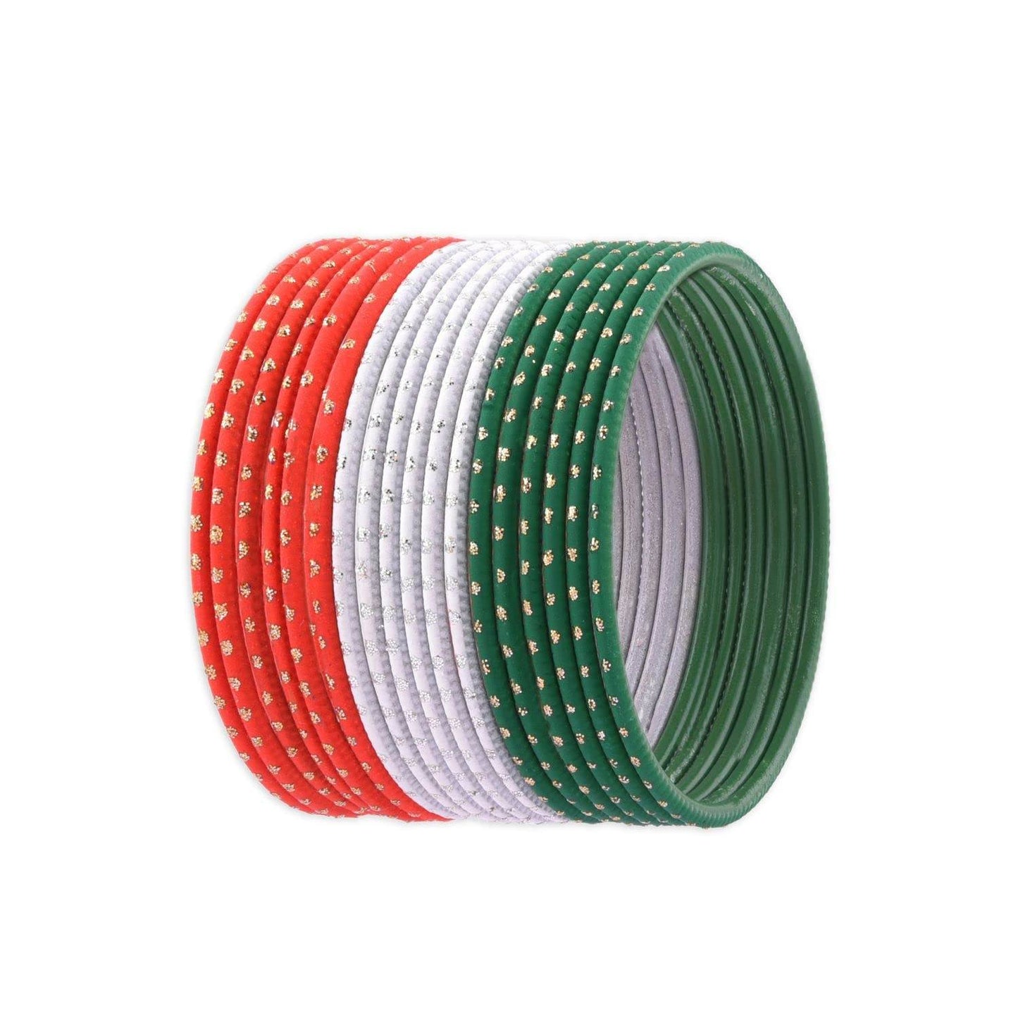 T4 Jewels Dotted Tricolor Bangle Set (Pack Of 18) T4 Jewels