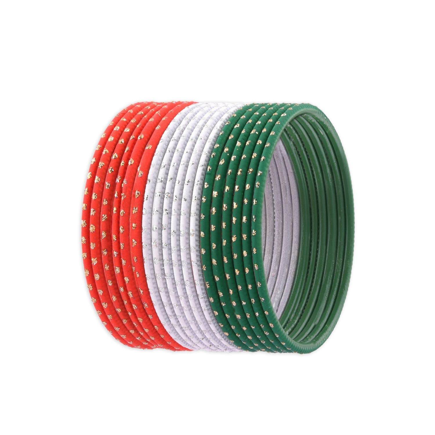 T4 Jewels Dotted Tricolor Bangle Set (Pack Of 18) T4 Jewels