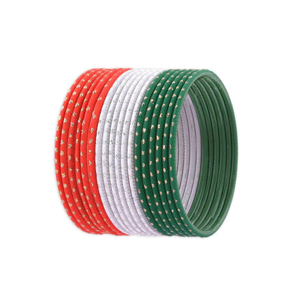 T4 Jewels Dotted Tricolor Bangle Set (Pack Of 18) T4 Jewels