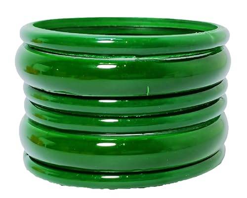 T4 Jewels (2.10 & 2.12 Size Plane Beauty Shine Green/Maroon/Red/Yellow Colours Bangle Set For Women & Girls - (Set Of 6) Green T4 Jewels