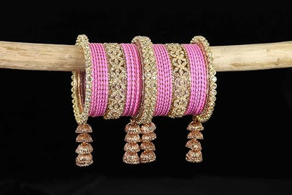 T4 Jewels Metal Bangles Latkan Chuda Set with American Diamond, Zircon Stone & Polka Dots | Dulhan Chuda Set Wedding | Punjabi Chuda | Chooda Bangles- Set of 38 T4 Jewels