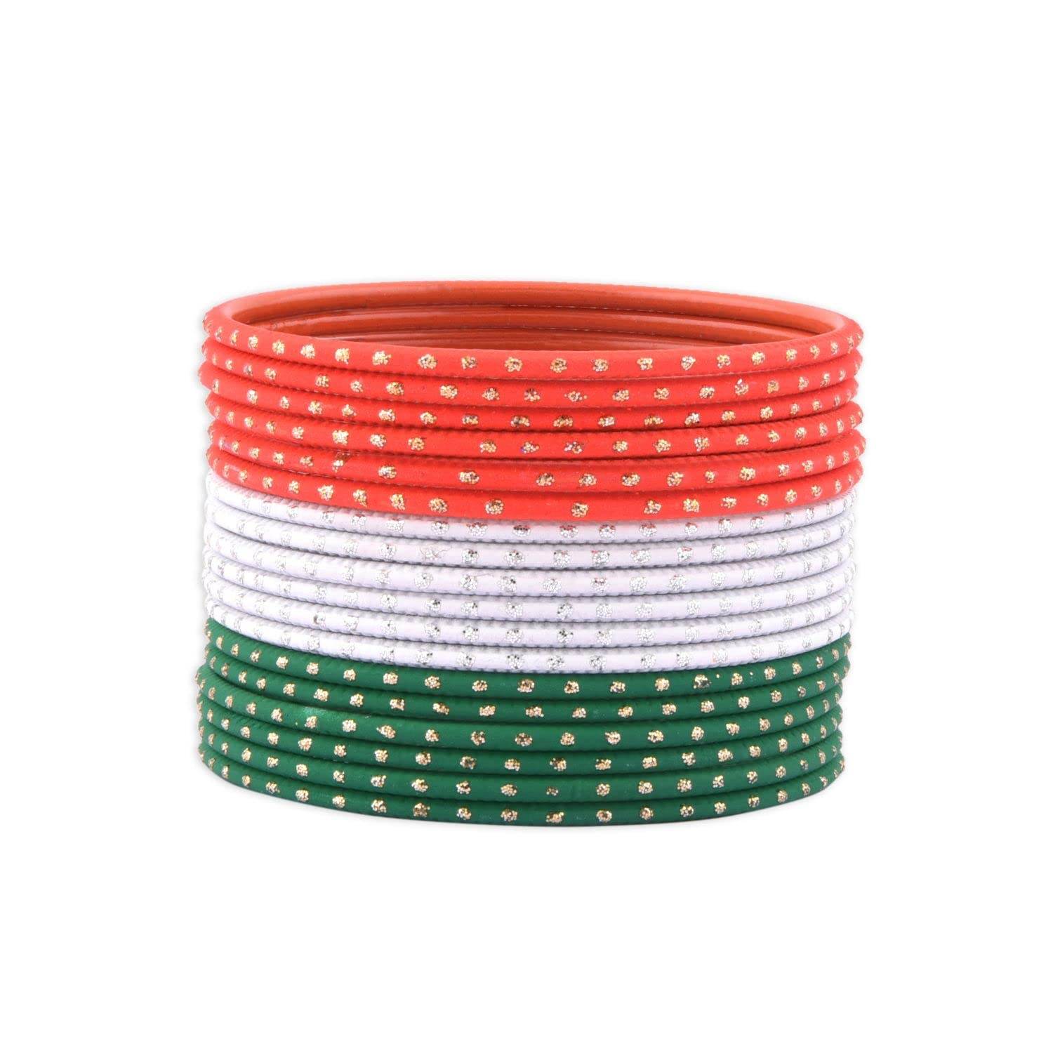 T4 Jewels Dotted Tricolor Bangle Set (Pack Of 18) T4 Jewels