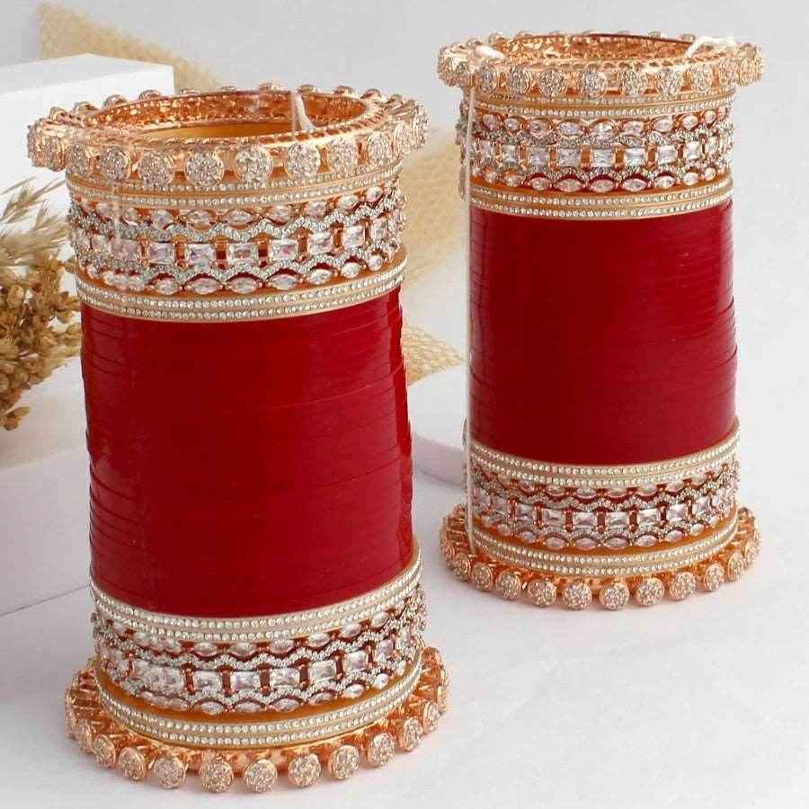 T4 Jewels Red Color American Diamond Bridal Chuda (CH4Z)