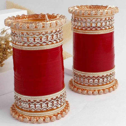 T4 Jewels Red Color American Diamond Bridal Chuda (CH4Z)