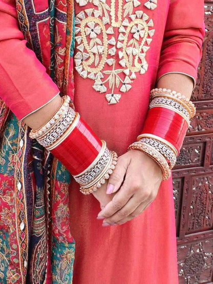 T4 Jewels Red Color American Diamond Bridal Chuda (CH4Z)