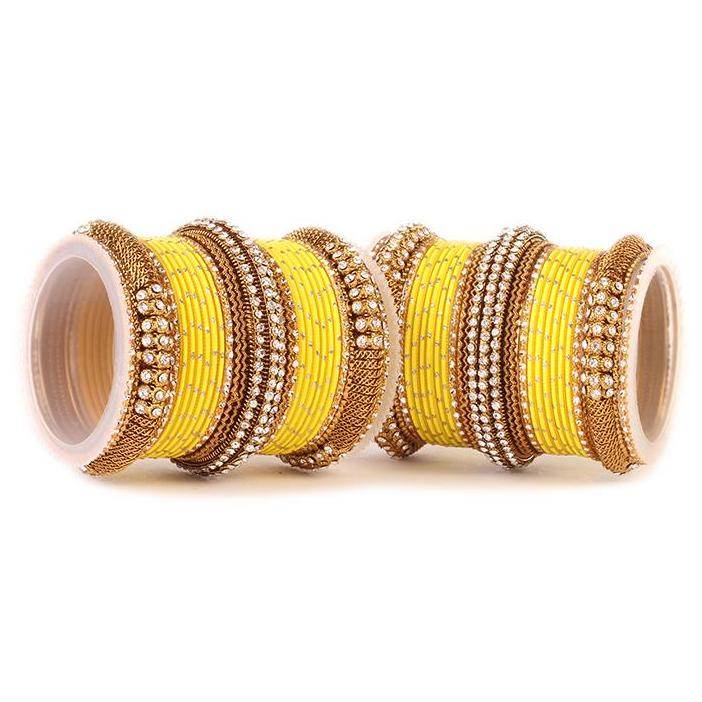 Set of 2 Bridal Jaali Work Bangle Set Yellow T4 Jewels