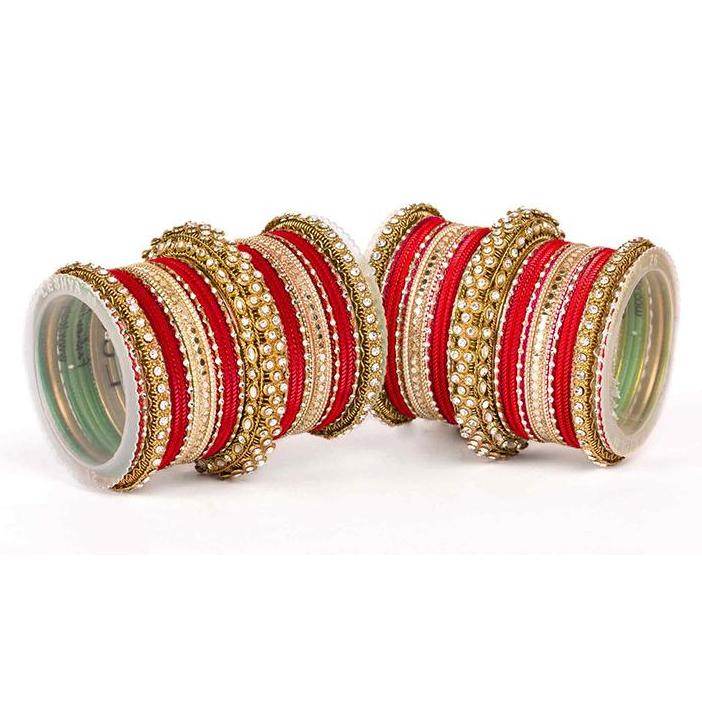 Set of 2 Traditional Colored Bangle Set Red T4 Jewels
