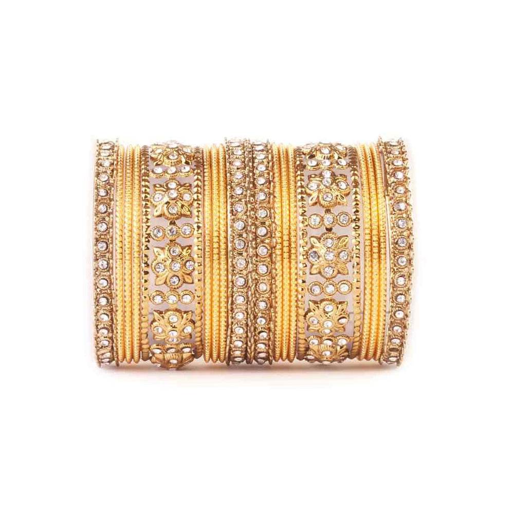 Traditional Colored Flower Pattern Bangle Set Golden T4 Jewels