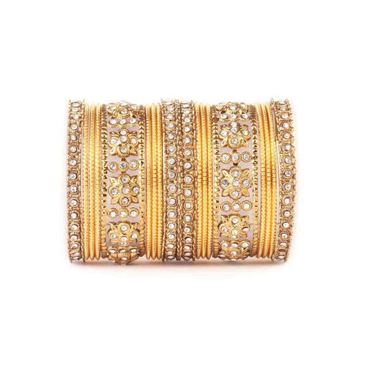 Traditional Colored Flower Pattern Bangle Set Golden T4 Jewels