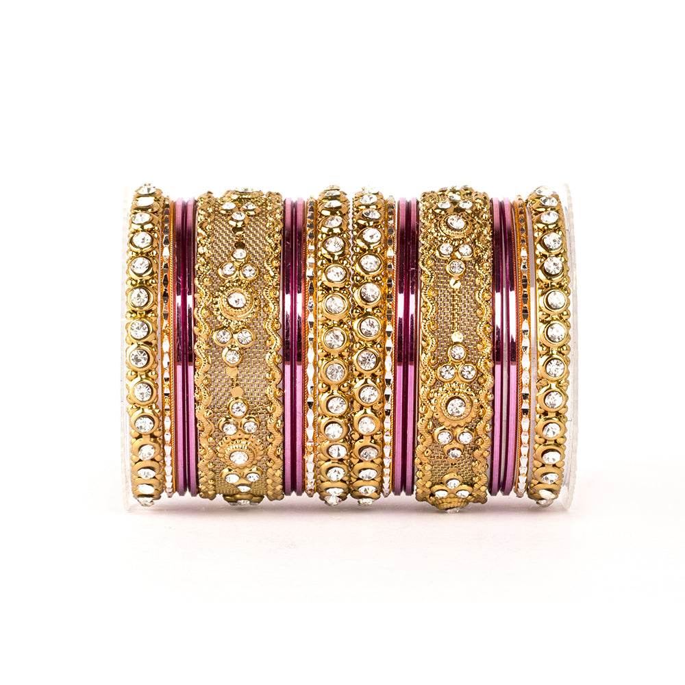 Beautiful Intricate Colored Bangle Set For Two Hands Purple T4 Jewels