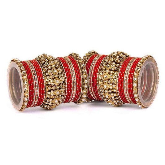 Set of 2 Beautiful Golden Dotted Colored Bangle Set Red T4 Jewels