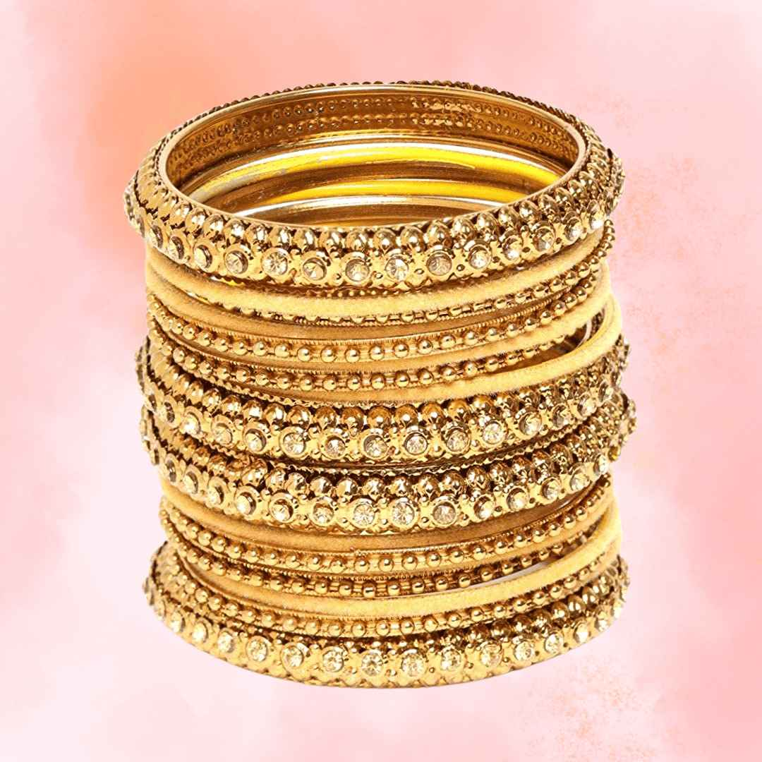 T4 Jewels Golden Color Velvet Bangle Set - JC2NO.
