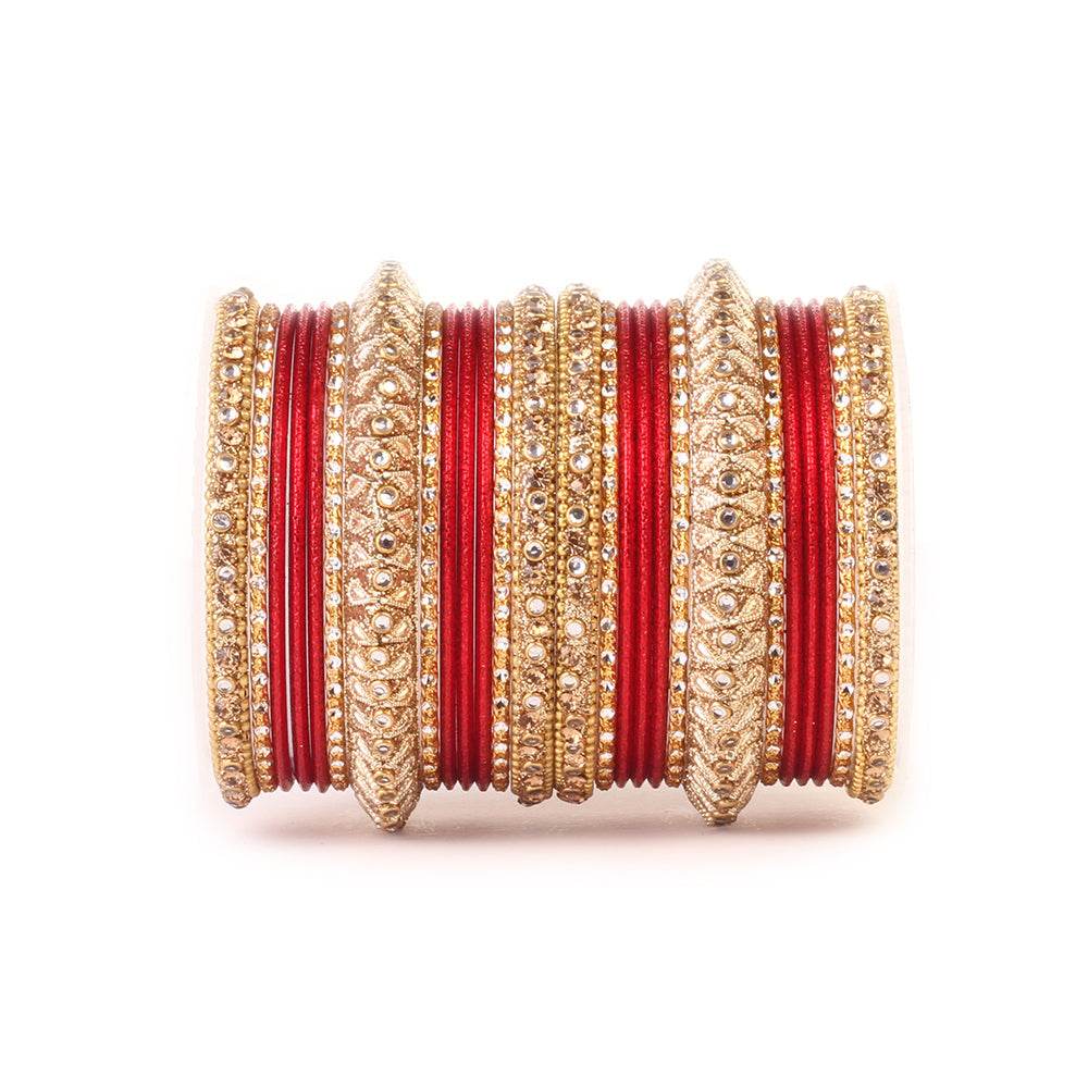 Traditional Colored Kundan Work Bangle Set For Two Hands Red T4 Jewels