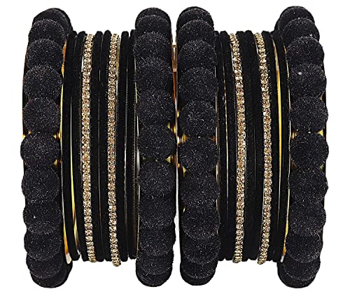 T4 Jewels Metal With Zircon Gemstone Studded Glossy Finished Traditional Bangle set Black 2-8 T4 Jewels