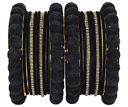 T4 Jewels Metal With Zircon Gemstone Studded Glossy Finished Traditional Bangle set Black 2-8 T4 Jewels