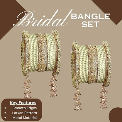 T4 Jewels Metal Bangles Latkan Chuda Set with American Diamond, Zircon Stone & Polka Dots | Dulhan Chuda Set Wedding | Punjabi Chuda | Chooda Bangles- Set of 38 T4 Jewels