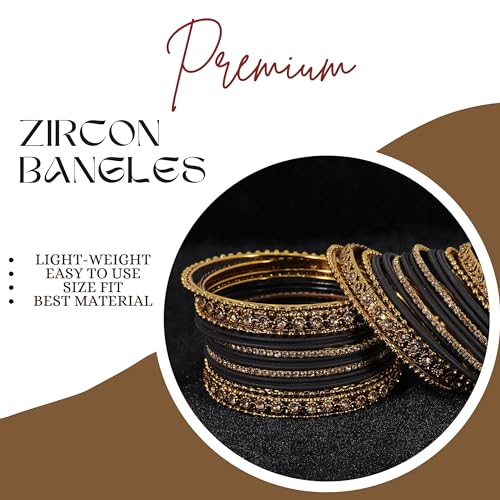T4 Jewels Metal With Zircon Gemstone Studded Glossy Finished Traditional Bangle set T4 Jewels