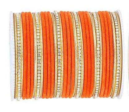 T4 Jewels Zircon Gem-stones And Beads Velvet Glossy Finished Metal Bangles Set - 66NO
