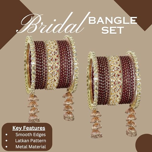 T4 Jewels Metal Bangles Latkan Chuda Set with American Diamond, Zircon Stone & Polka Dots | Dulhan Chuda Set Wedding | Punjabi Chuda | Chooda Bangles- Set of 38 T4 Jewels