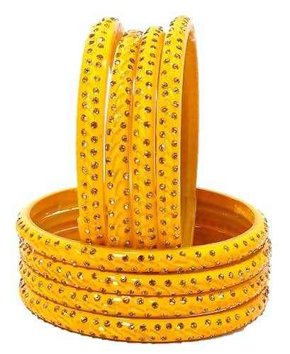 T4 Jewels (2.10 & 2.12 Size Golden Stones Studded Designer Bangle Set - (Set Of 8) - RDKRSHN