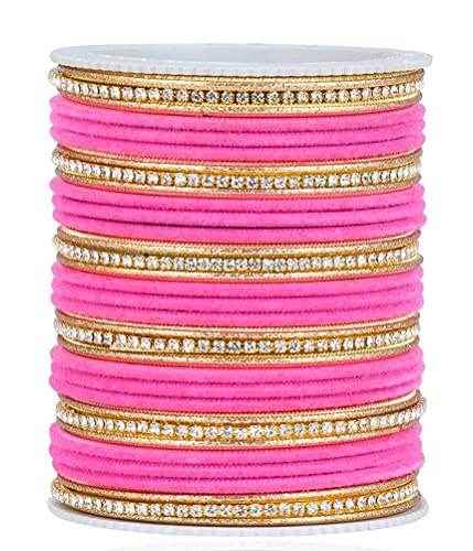 T4 Jewels Zircon Gem-stones And Beads Velvet Glossy Finished Metal Bangles Set - 66NO