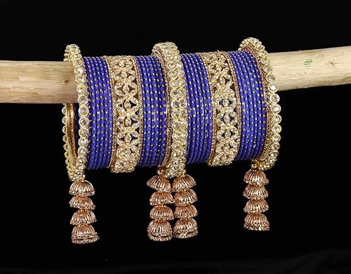 T4 Jewels Metal Bangles Latkan Chuda Set with American Diamond, Zircon Stone & Polka Dots | Dulhan Chuda Set Wedding | Punjabi Chuda | Chooda Bangles- Set of 38 T4 Jewels