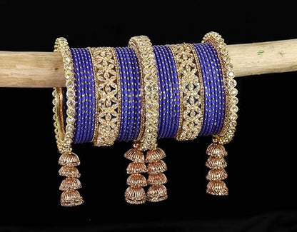 T4 Jewels Metal Bangles Latkan Chuda Set with American Diamond, Zircon Stone & Polka Dots | Dulhan Chuda Set Wedding | Punjabi Chuda | Chooda Bangles- Set of 38 T4 Jewels