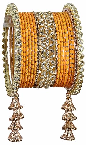 T4 Jewels Metal Bangles Latkan Chuda Set with American Diamond, Zircon Stone & Polka Dots | Dulhan Chuda Set Wedding | Punjabi Chuda | Chooda Bangles- Set of 38 T4 Jewels