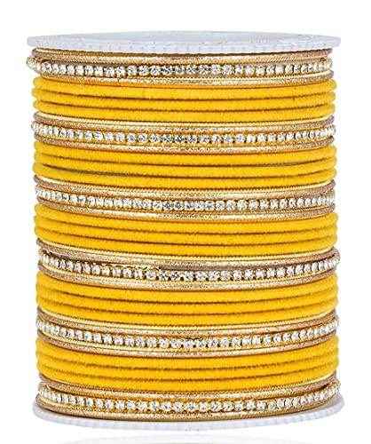 T4 Jewels Zircon Gem-stones And Beads Velvet Glossy Finished Metal Bangles Set - 66NO
