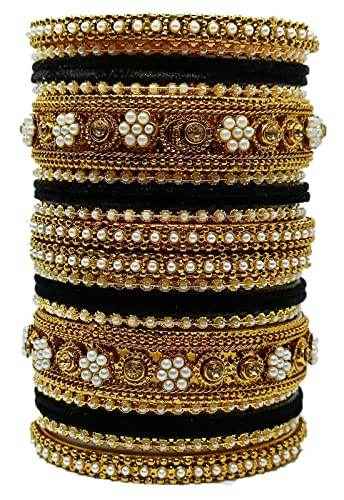 T4 Jewels Gold-Plated Flower Designer Metal Bangles Set (Bridal Chuda) - 52NO