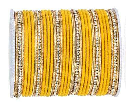 T4 Jewels Zircon Gem-stones And Beads Velvet Glossy Finished Metal Bangles Set - 66NO