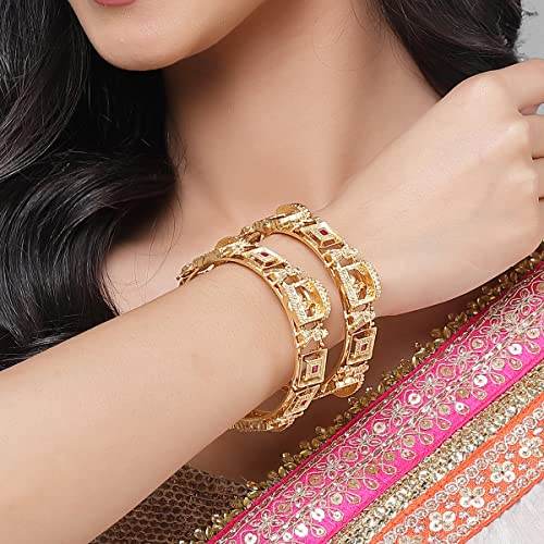 T4 Jewels Gold Plated Set of 2 Dulhan Doli Design Bangles for Women T4 Jewels