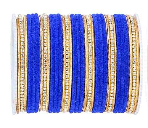 T4 Jewels Zircon Gem-stones And Beads Velvet Glossy Finished Metal Bangles Set - 66NO