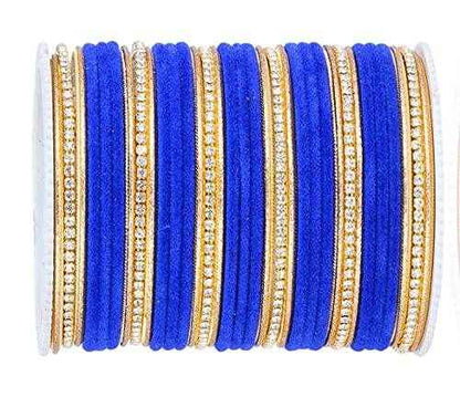 T4 Jewels Zircon Gem-stones And Beads Velvet Glossy Finished Metal Bangles Set - 66NO