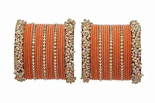 T4 Jewels Stylish Latest Collection Fashion Jewellery Pearl And Stone Glossy Finished Metal Bangles Set - 70NO