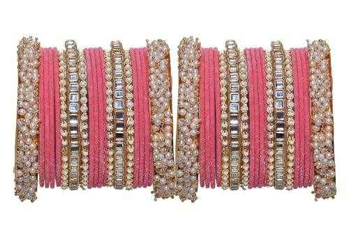 T4 Jewels 18k Pearl Gold Plated Zircon Stones Studded Latest Fashion Jewellery Metal Bangles Set - 95NO