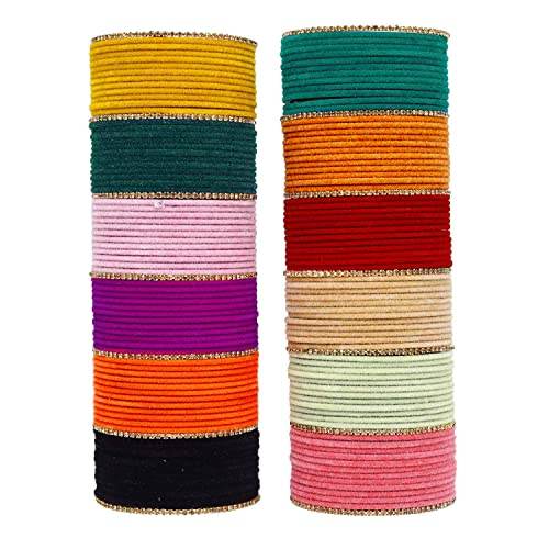 T4 Jewels Charming 12 Multicolors Stylish Plain Metal Velvet Bangle Box Set for Women & Girls Jewellery 2.6 (2.37 Inches) Design 2 T4 Jewels