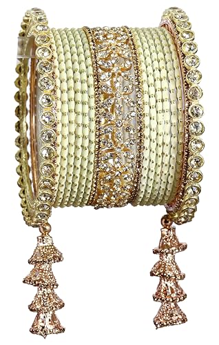 T4 Jewels Metal Bangles Latkan Chuda Set with American Diamond, Zircon Stone & Polka Dots | Dulhan Chuda Set Wedding | Punjabi Chuda | Chooda Bangles- Set of 38 T4 Jewels