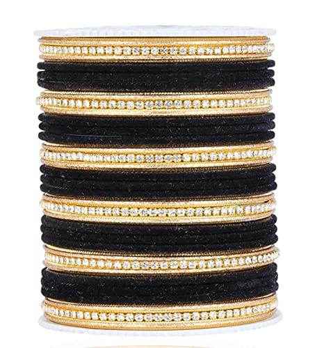 T4 Jewels Zircon Gem-stones And Beads Velvet Glossy Finished Metal Bangles Set - 66NO