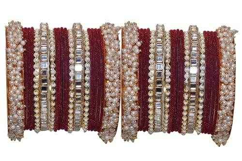 T4 Jewels 18k Pearl Gold Plated Zircon Stones Studded Latest Fashion Jewellery Metal Bangles Set - 95NO