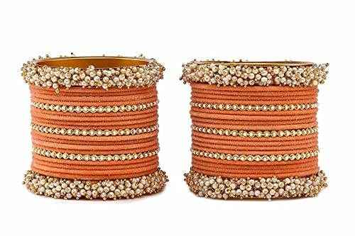 T4 Jewels Stylish Latest Collection Fashion Jewellery Pearl And Stone Glossy Finished Metal Bangles Set - 70NO