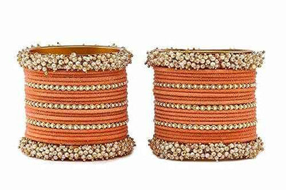 T4 Jewels Stylish Latest Collection Fashion Jewellery Pearl And Stone Glossy Finished Metal Bangles Set - 70NO