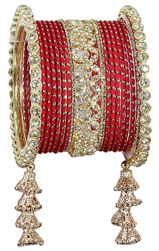 T4 Jewels Metal Bangles Latkan Chuda Set with American Diamond, Zircon Stone & Polka Dots | Dulhan Chuda Set Wedding | Punjabi Chuda | Chooda Bangles- Set of 38 T4 Jewels