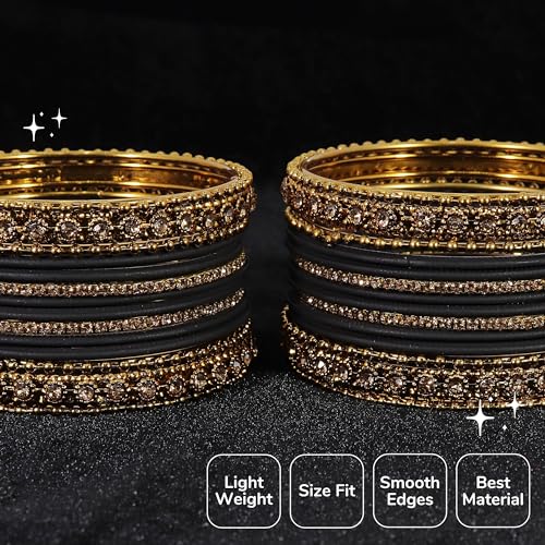 T4 Jewels Metal With Zircon Gemstone Studded Glossy Finished Traditional Bangle set T4 Jewels