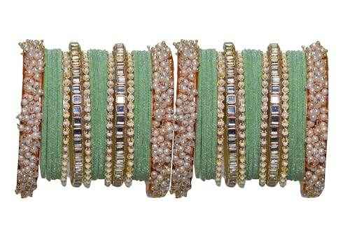 T4 Jewels 18k Pearl Gold Plated Zircon Stones Studded Latest Fashion Jewellery Metal Bangles Set - 95NO