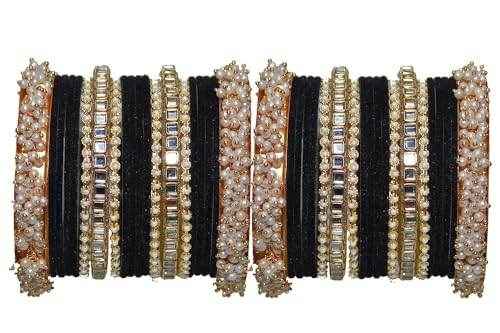 T4 Jewels 18k Pearl Gold Plated Zircon Stones Studded Latest Fashion Jewellery Metal Bangles Set - 95NO