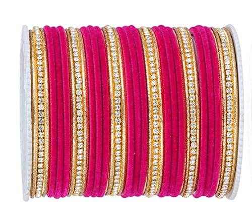 T4 Jewels Zircon Gem-stones And Beads Velvet Glossy Finished Metal Bangles Set - 66NO
