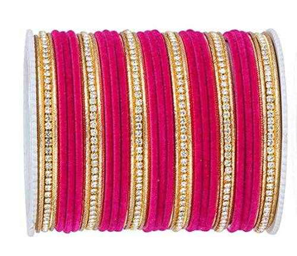 T4 Jewels Zircon Gem-stones And Beads Velvet Glossy Finished Metal Bangles Set - 66NO