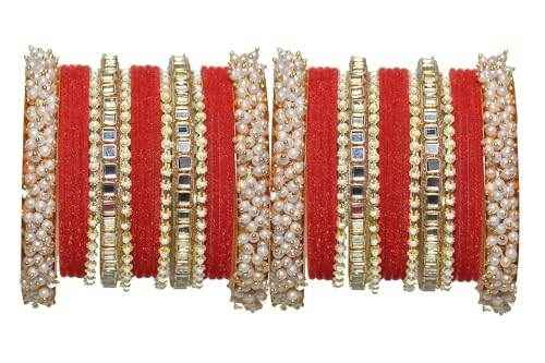 T4 Jewels 18k Pearl Gold Plated Zircon Stones Studded Latest Fashion Jewellery Metal Bangles Set - 95NO